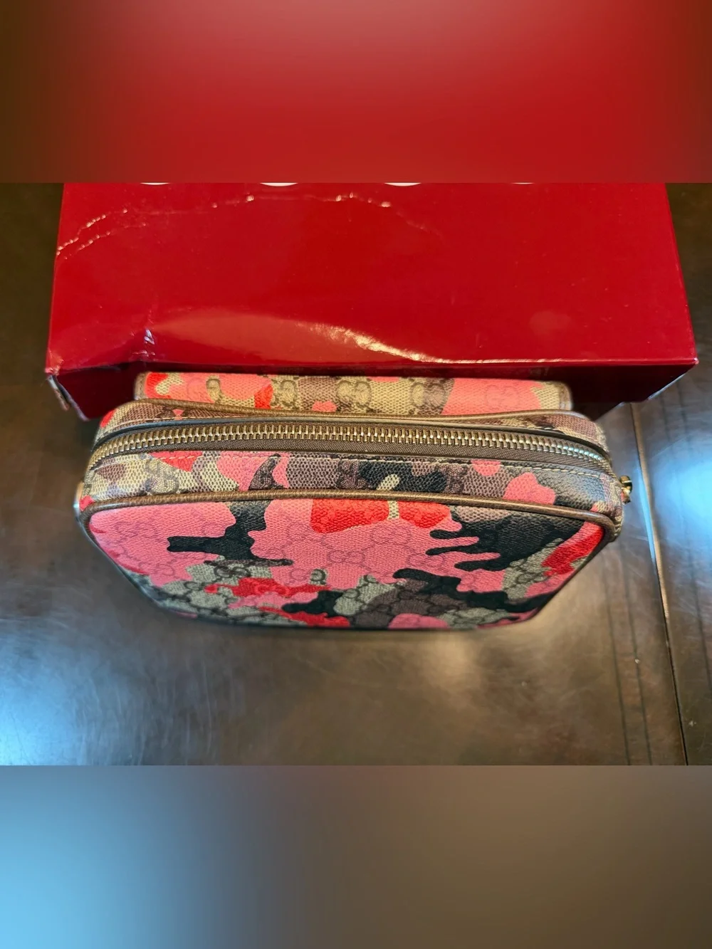 New Authentic Gucci GG Supreme Logo Leather Brown Pink Shoulder Bag